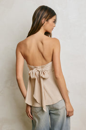 SATIN LACE STRAPLESS FLARED TOP Anima Guzga