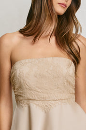 SATIN LACE STRAPLESS FLARED TOP Anima Guzga