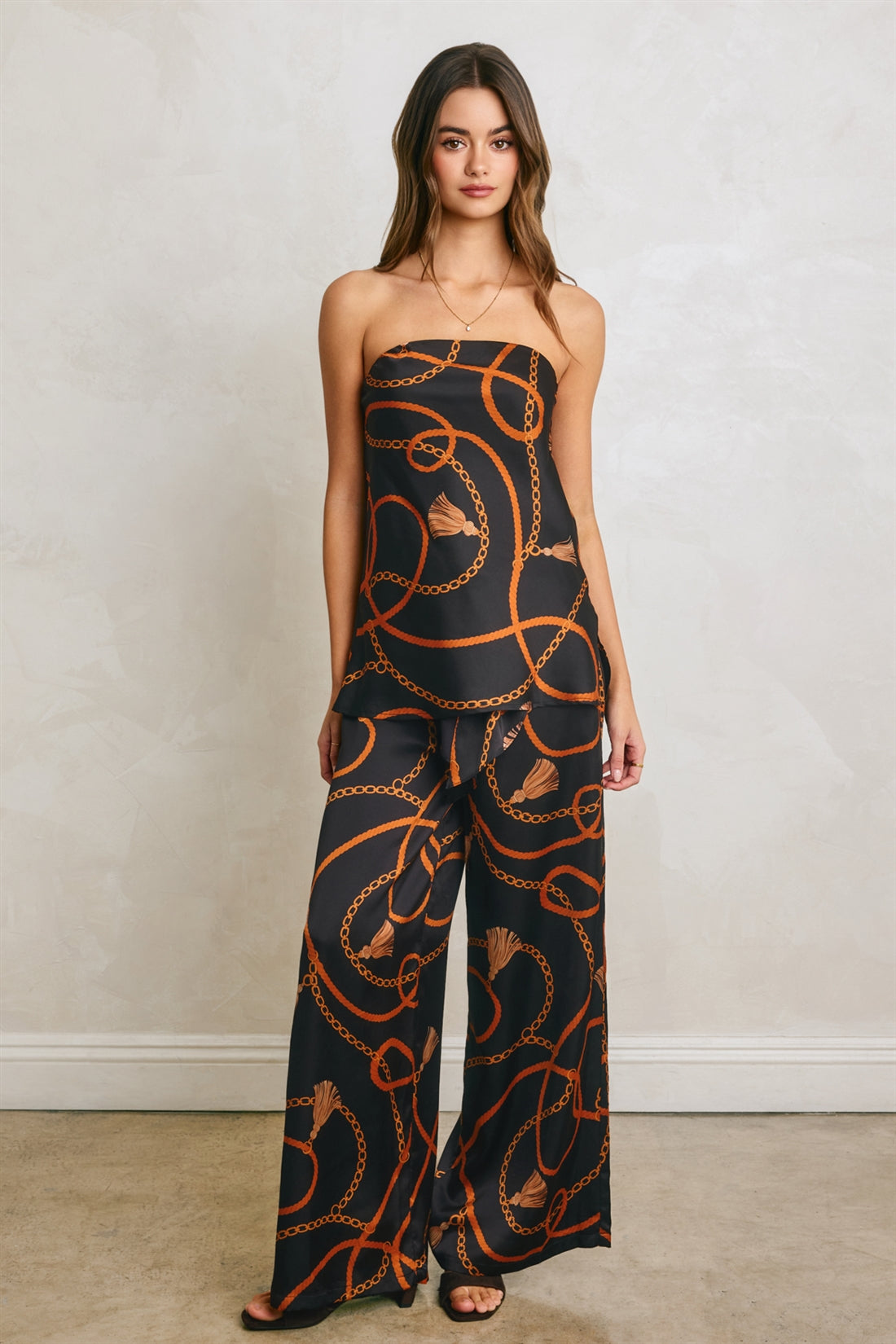 Conversational Satin Wide Leg Pants Anima Guzga