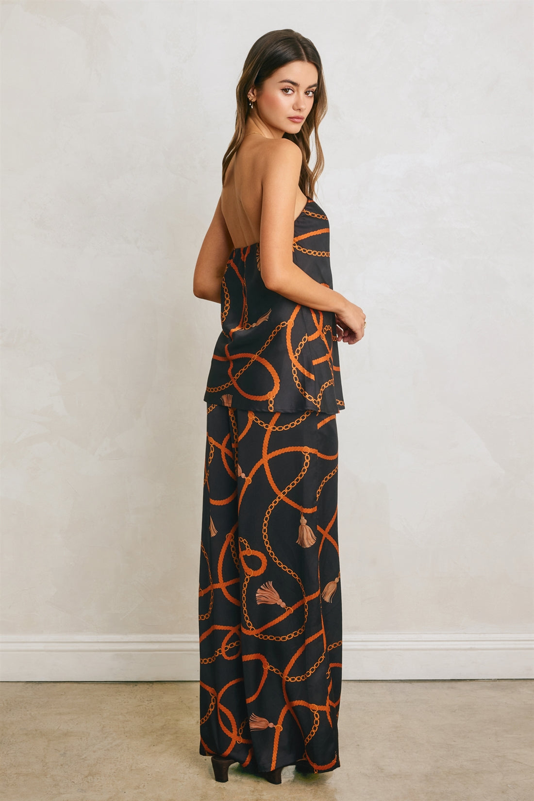 CONVERSATIONAL SATIN WIDE LEG PANTS Anima Guzga