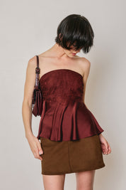 SATIN LACE STRAPLESS FLARED TOP Anima Guzga