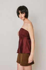 SATIN LACE STRAPLESS FLARED TOP Anima Guzga