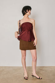 SATIN LACE STRAPLESS FLARED TOP Anima Guzga