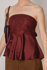 SATIN LACE STRAPLESS FLARED TOP Anima Guzga