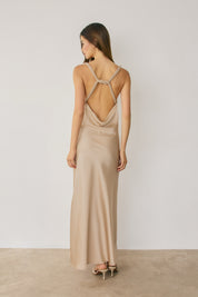 SATIN TWISTED STRAP MAXI DRESS Anima Guzga
