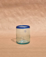 COLORED RIM HAND BLOWN DRINK GLASS