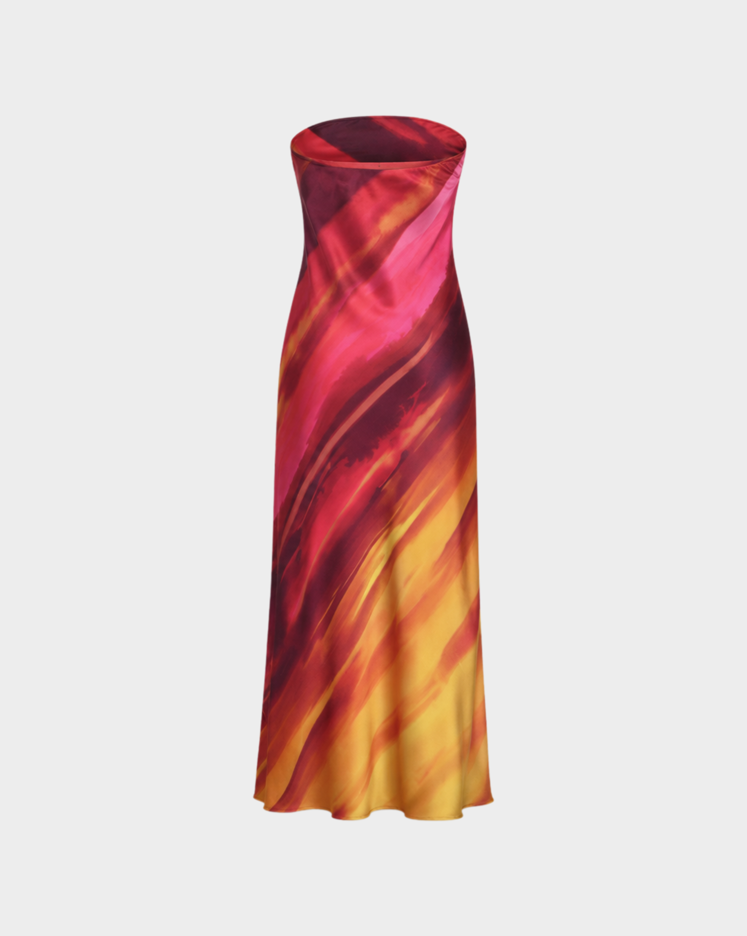 WATERCOLOR STRIPE SATIN STRAPLESS BIAS CUT MAXI DRESS Anima Guzga