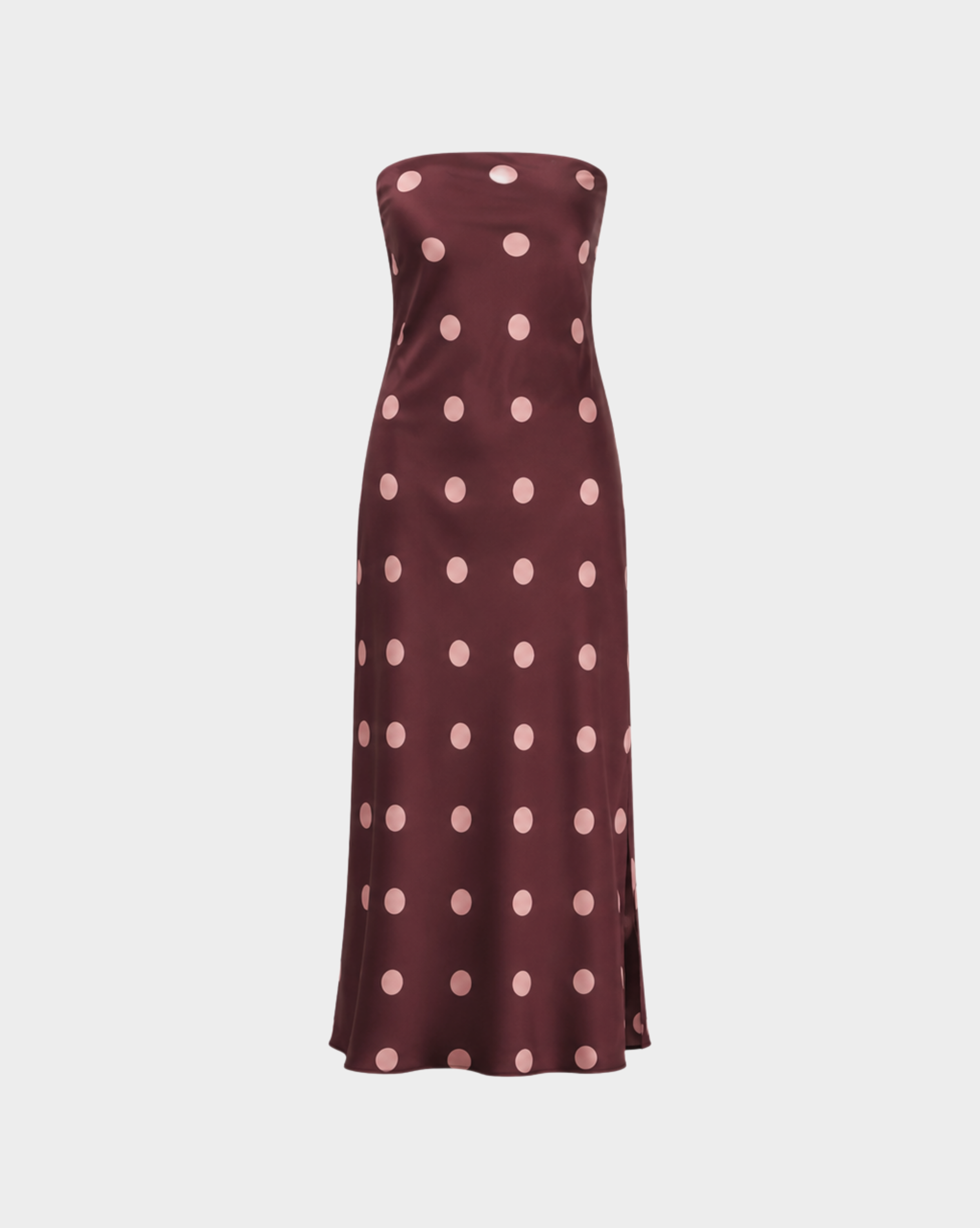 POLKA DOT SATIN STRAPLESS MAXI DRESS Anima Guzga