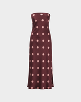 POLKA DOT SATIN STRAPLESS MAXI DRESS