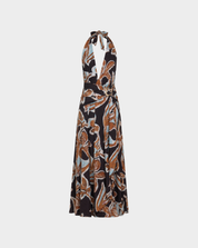 ABSTRACT BELTED HALTER MAXI DRESS Anima Guzga