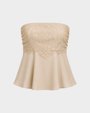 SATIN LACE STRAPLESS FLARED TOP Anima Guzga