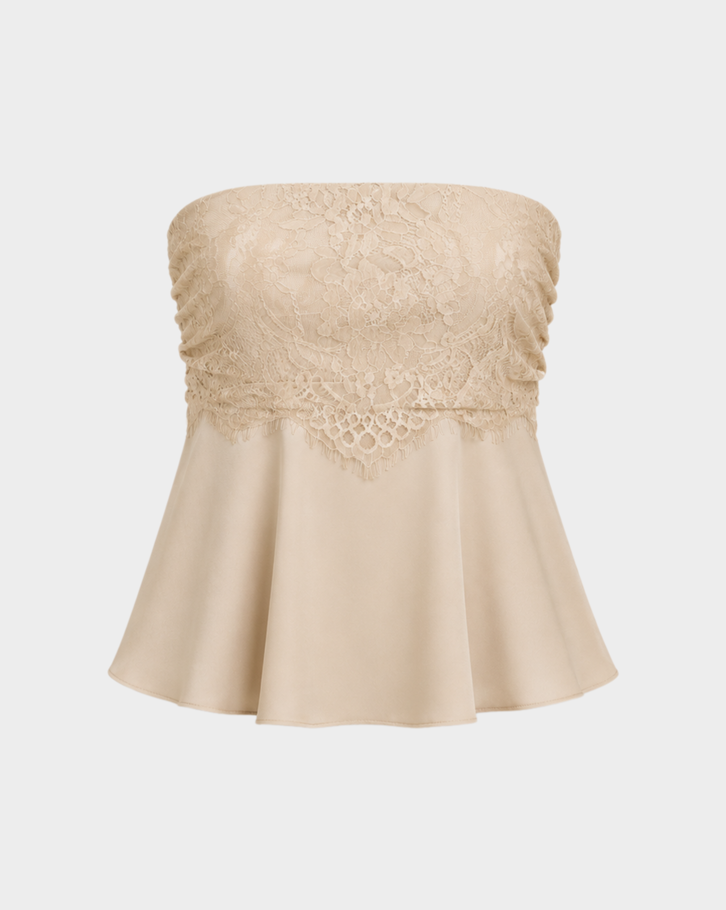 SATIN LACE STRAPLESS FLARED TOP Anima Guzga