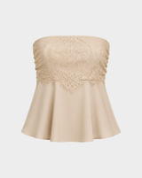 SATIN LACE STRAPLESS FLARED TOP