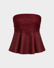 SATIN LACE STRAPLESS FLARED TOP Anima Guzga