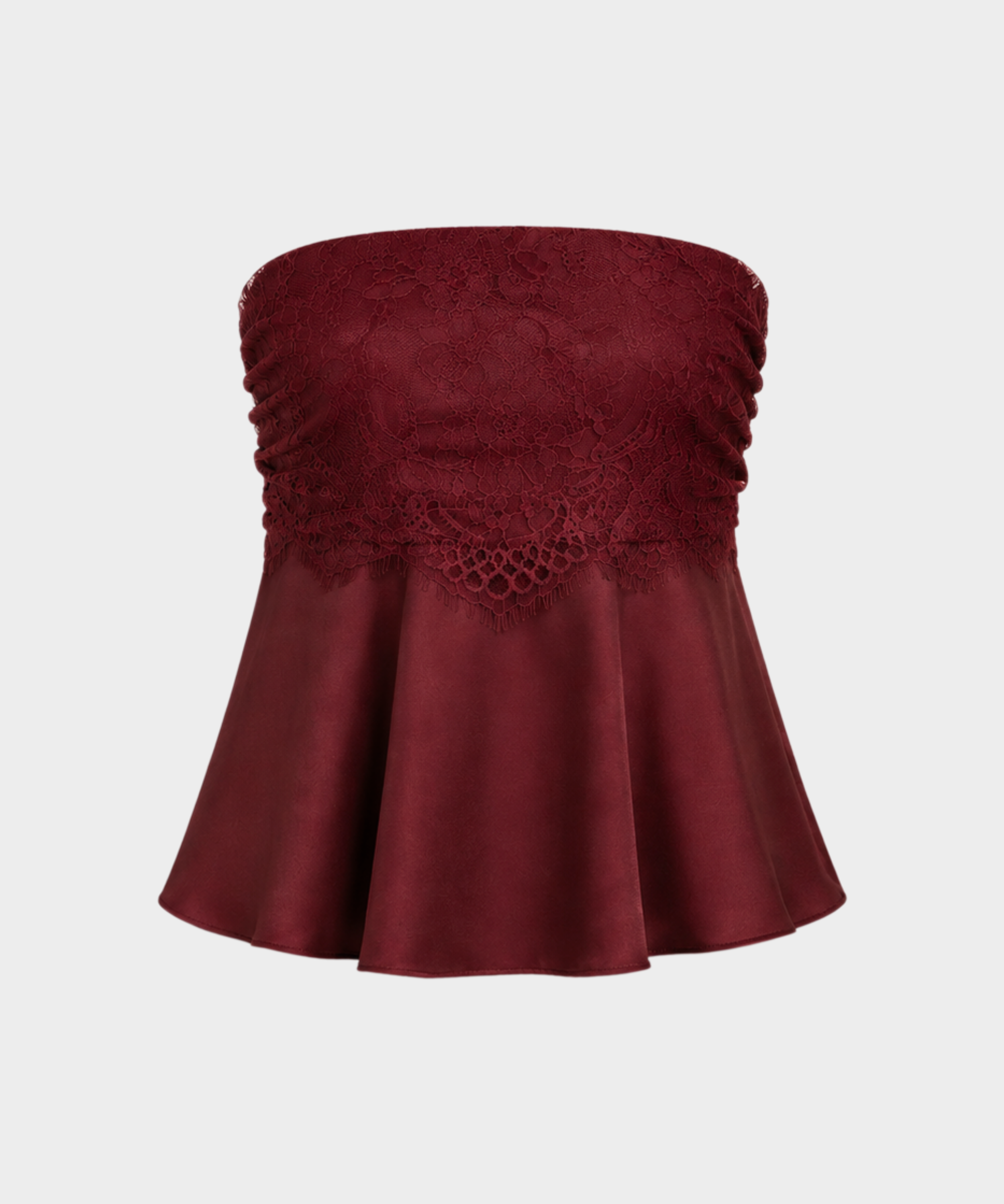 SATIN LACE STRAPLESS FLARED TOP Anima Guzga