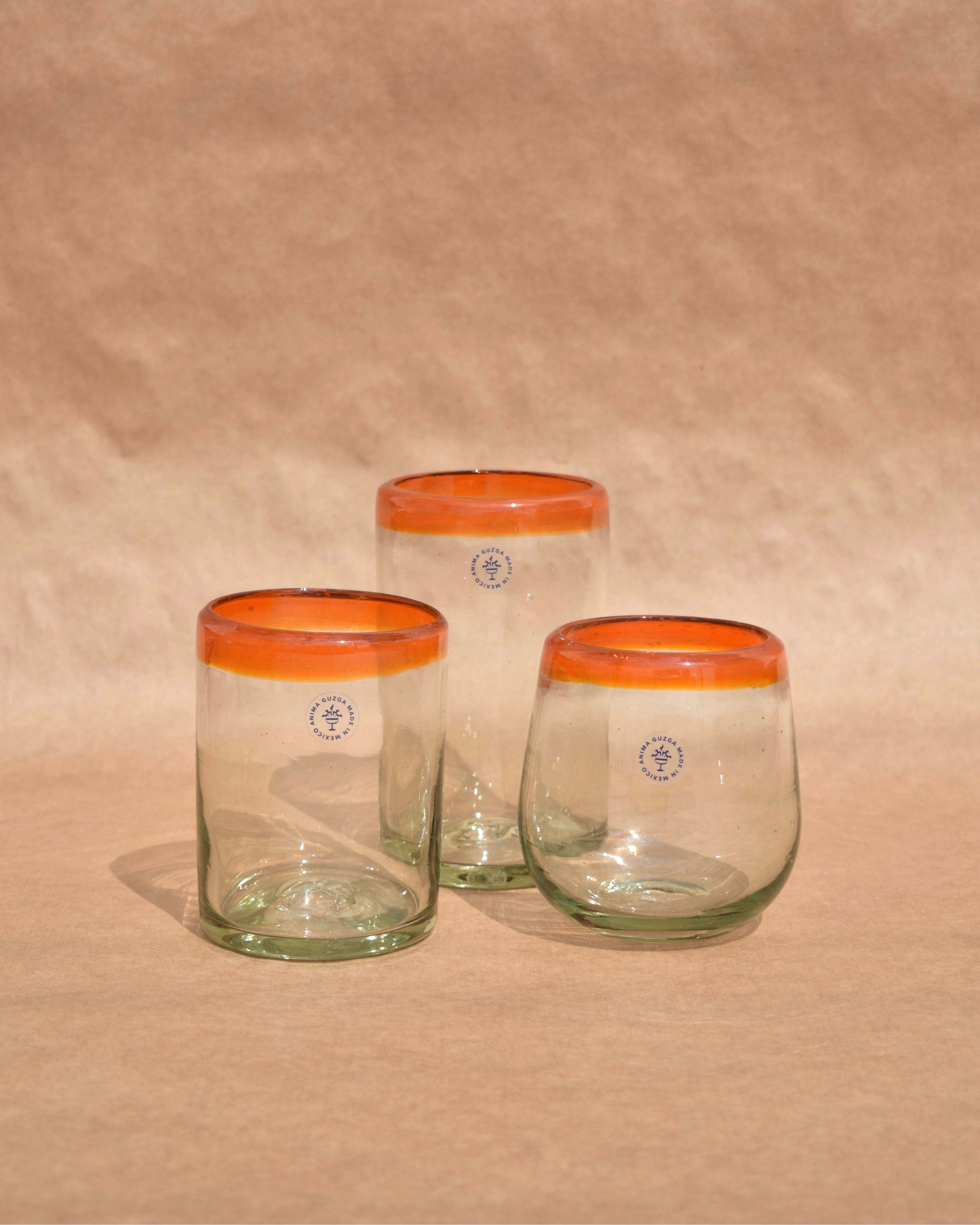 Colored Rim Drink Glass | Colored Rim Glassware | Anima Guzga