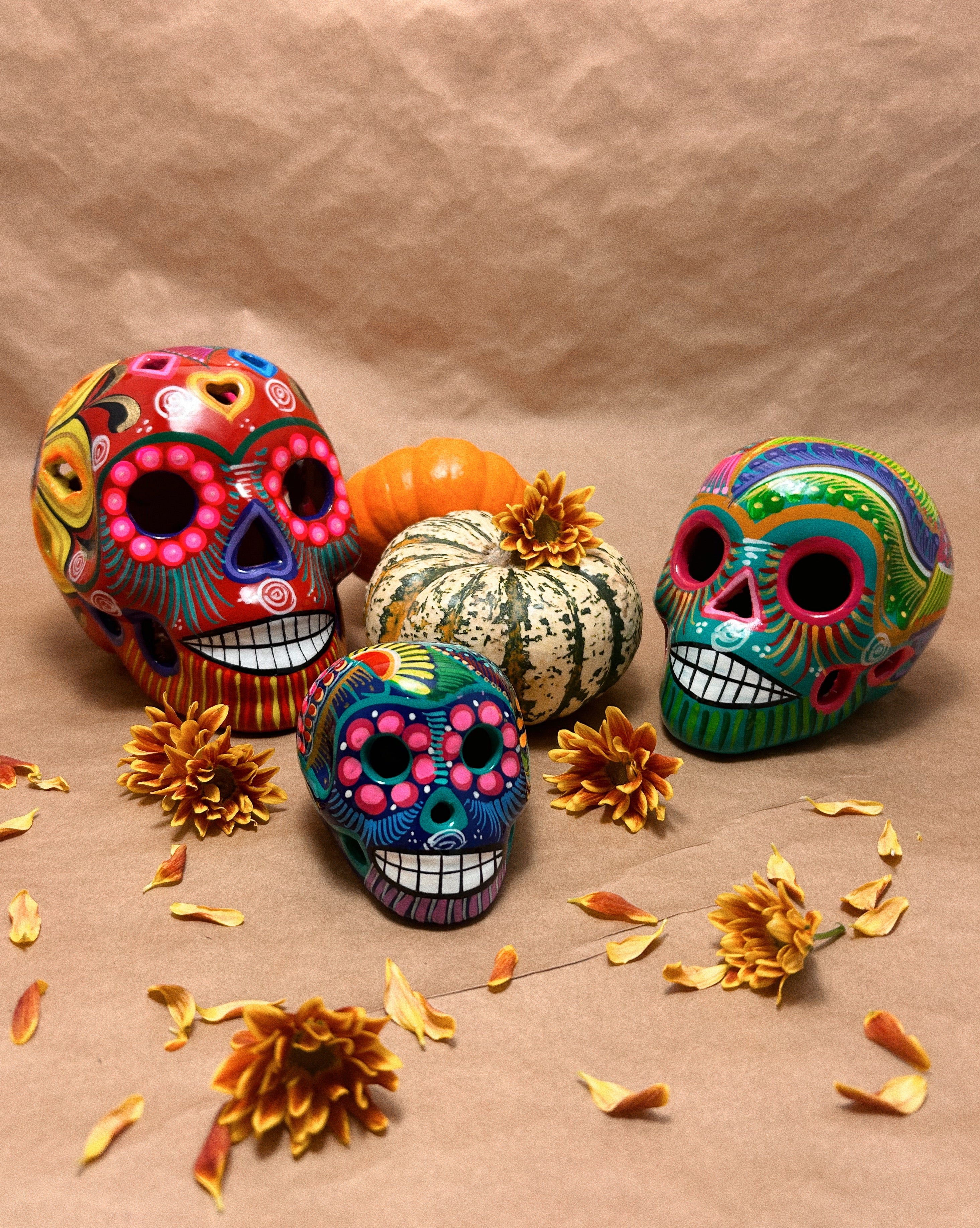 Mexican Hand Painted Skull Dia de los Muertos | Anima Guzga