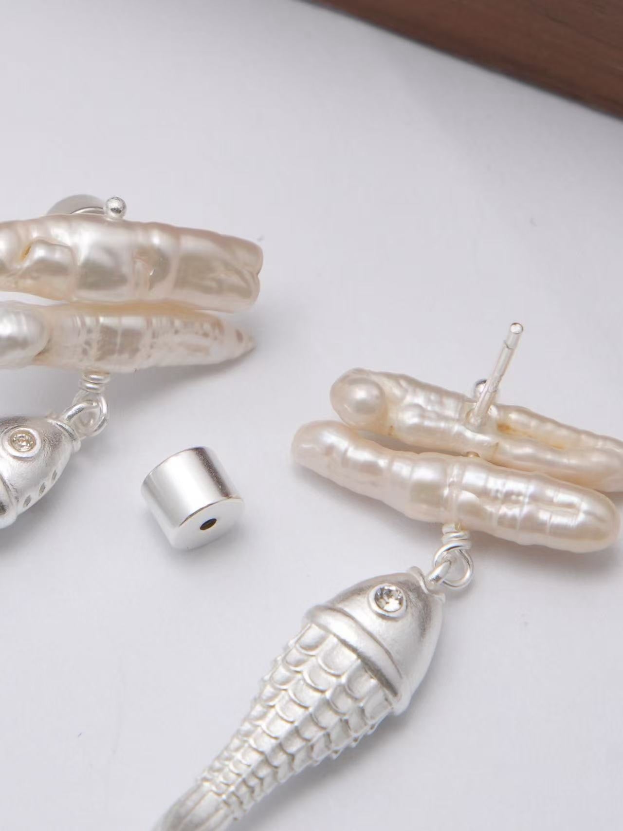 FISH AND PEARL EARRINGS