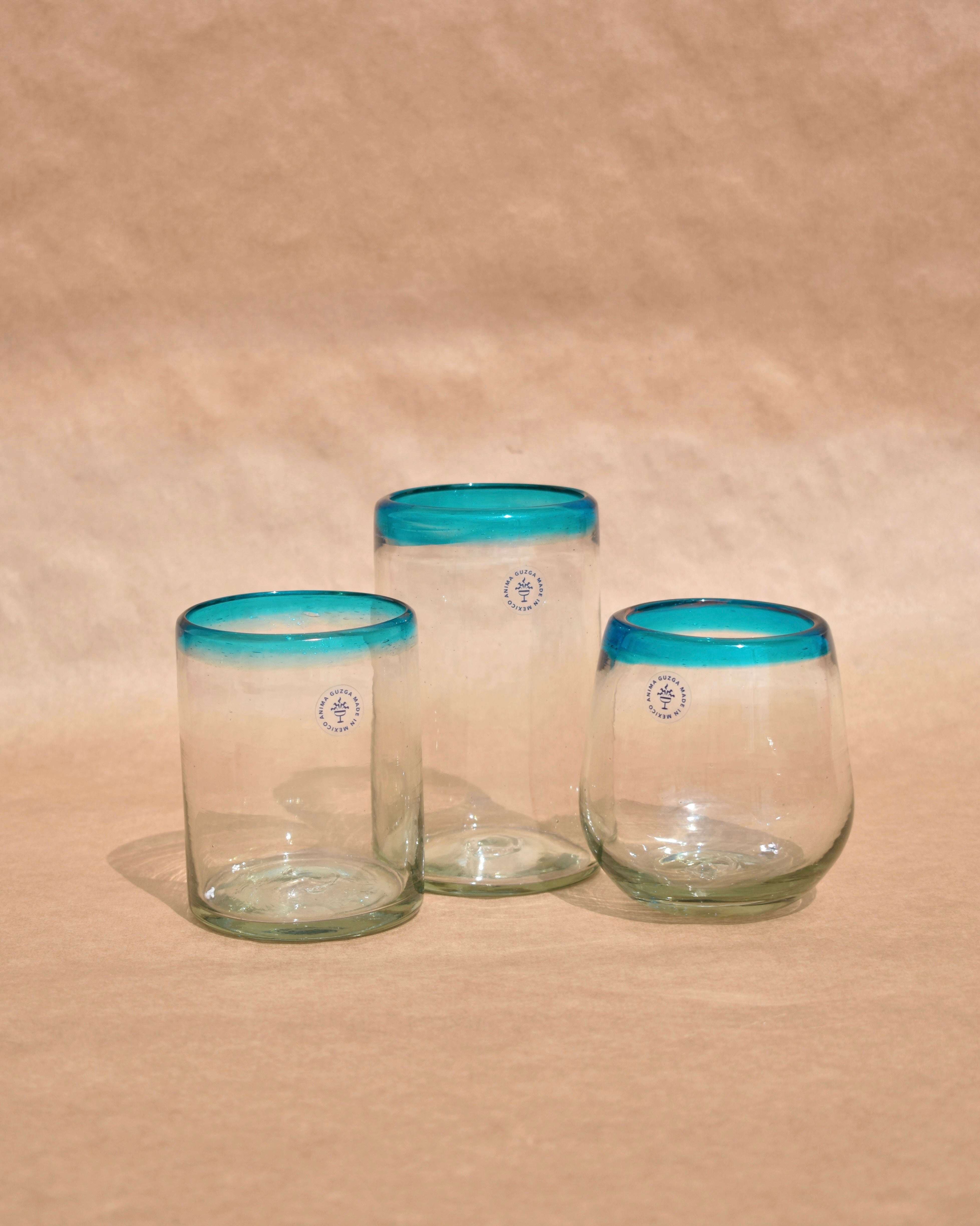 Colored Rim Drink Glass | Colored Rim Glassware | Anima Guzga