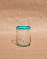 COLORED RIM HAND BLOWN DRINK GLASS