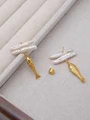 FISH AND PEARL EARRINGS