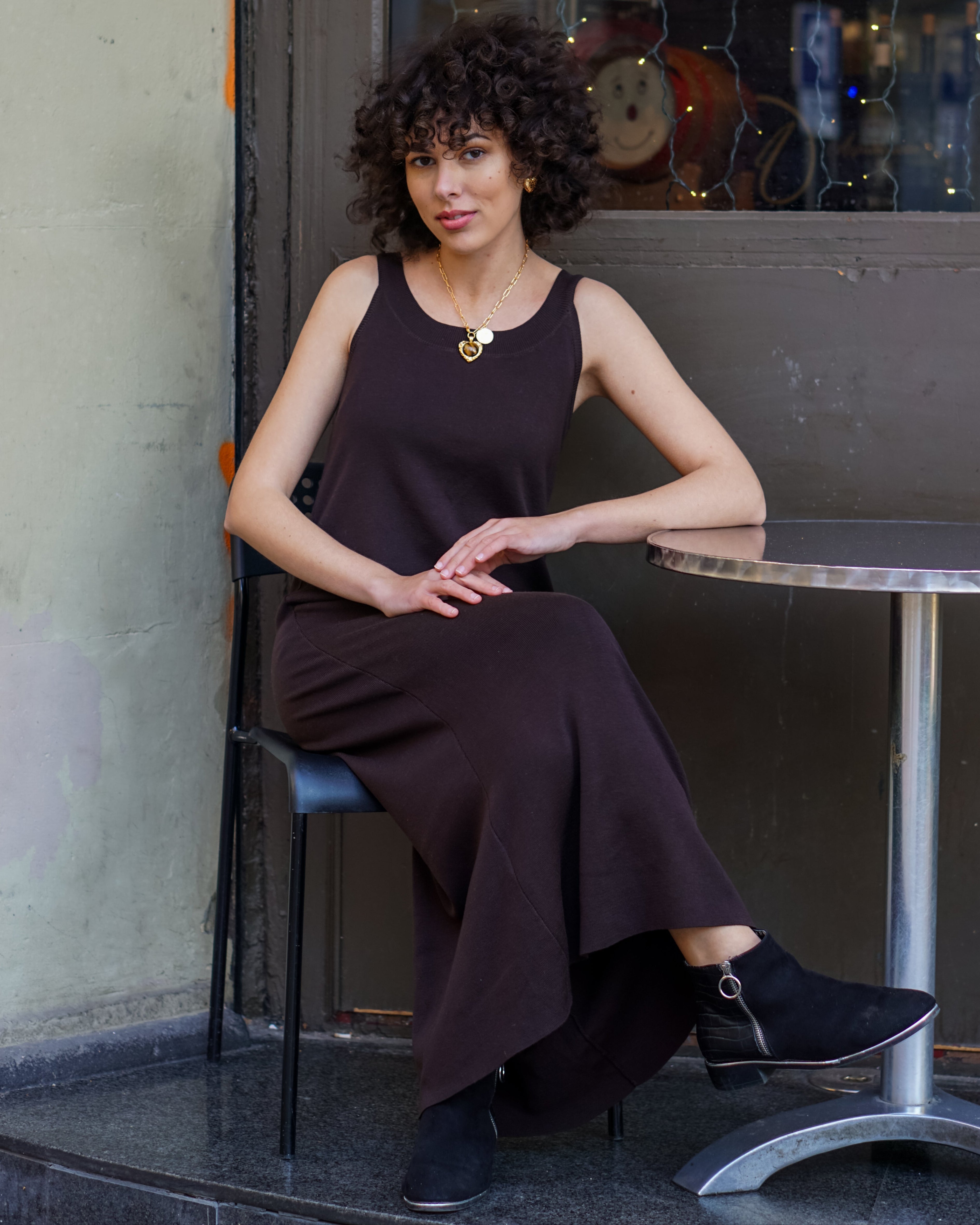 Frances Dress | Espresso Knit Midi Dress | Anima Guzga