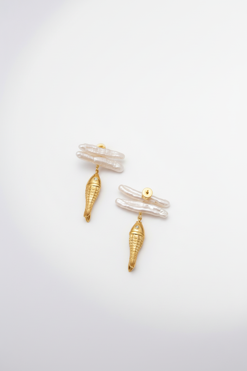 Fish and Pearl Earrings