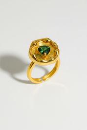 Gold adjustable ring with green gemstone